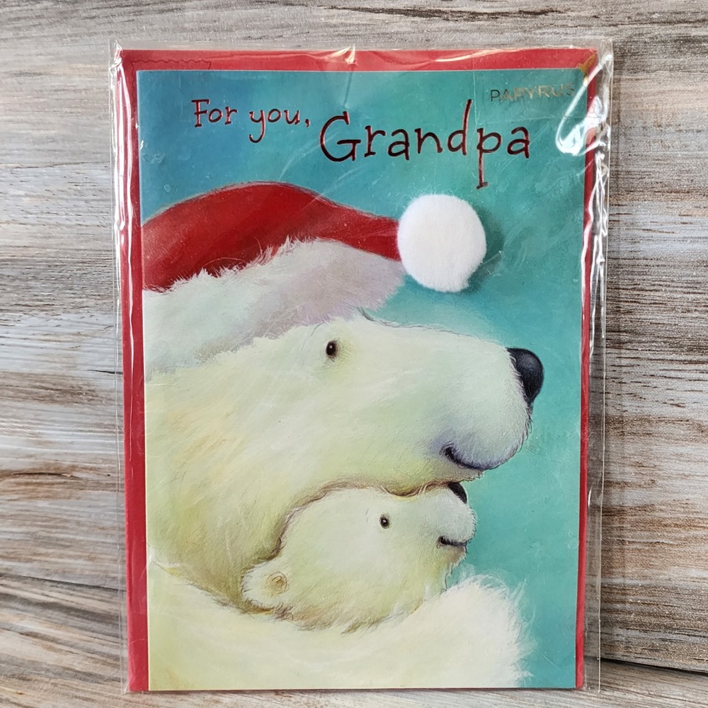 Papyrus Christmas‎ Card for Grandpa Polar Bear Santa Hat 3D Pom Pom 07000113